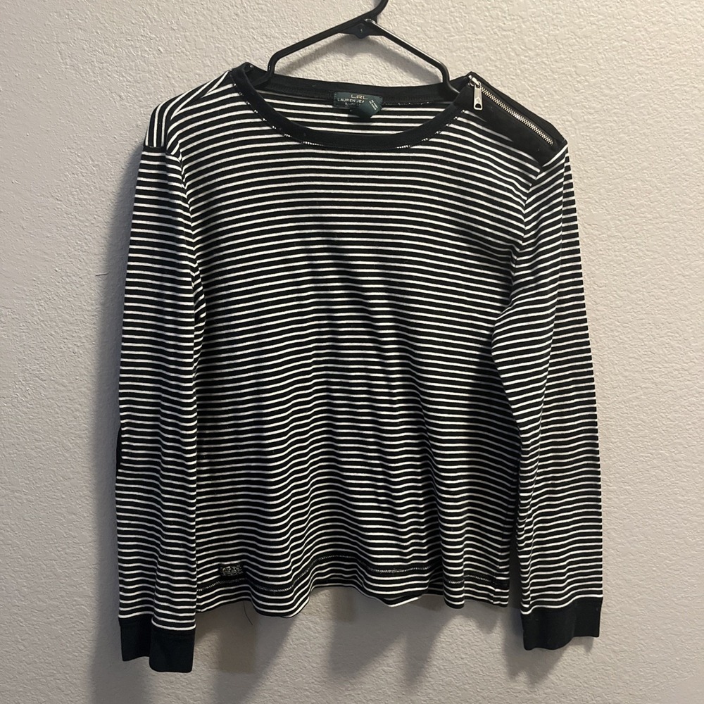 ralph lauren jeans co black and white striped long sleeve shirt Size‎ XL